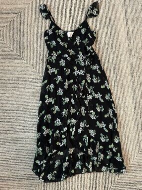 Audrey Parks For Francesca’s Black Floral Midi Wrap Dress Size Small Coquette